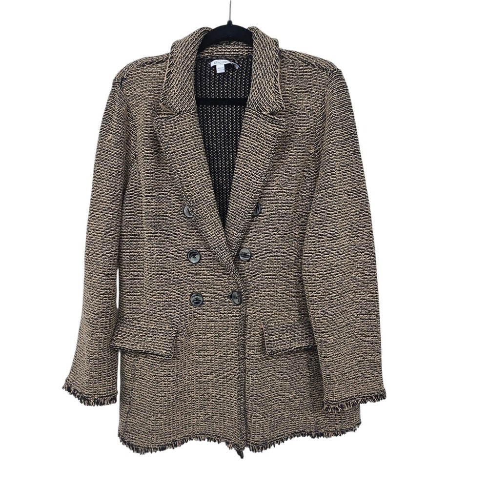 Chico's Tweed Double Breasted Jacket Women's Sz 3 XL Office Preppy Academia